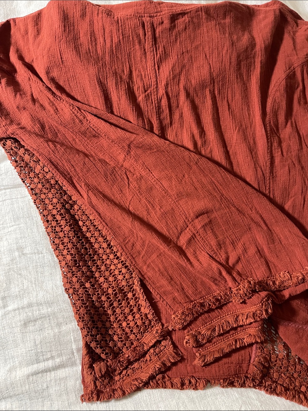 Free People Rust Hooded Crochet-Sleeve Pullover - Picture 6 of 6